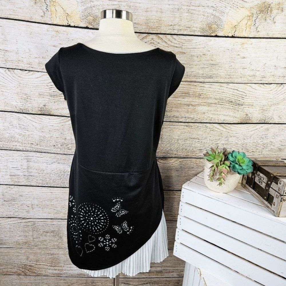 Desigual Dress, Black Cap Sleeve Top with White Trim